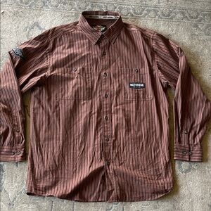 Harley-Davidson Men's Rust Brown Striped Button-Down Shirt